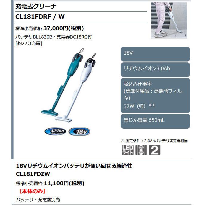 マキタ 充電式クリーナー CL181FDZW カプセル式 楽天市場】マキタ掃除機 18V充電式クリーナー CL181FDZ（青