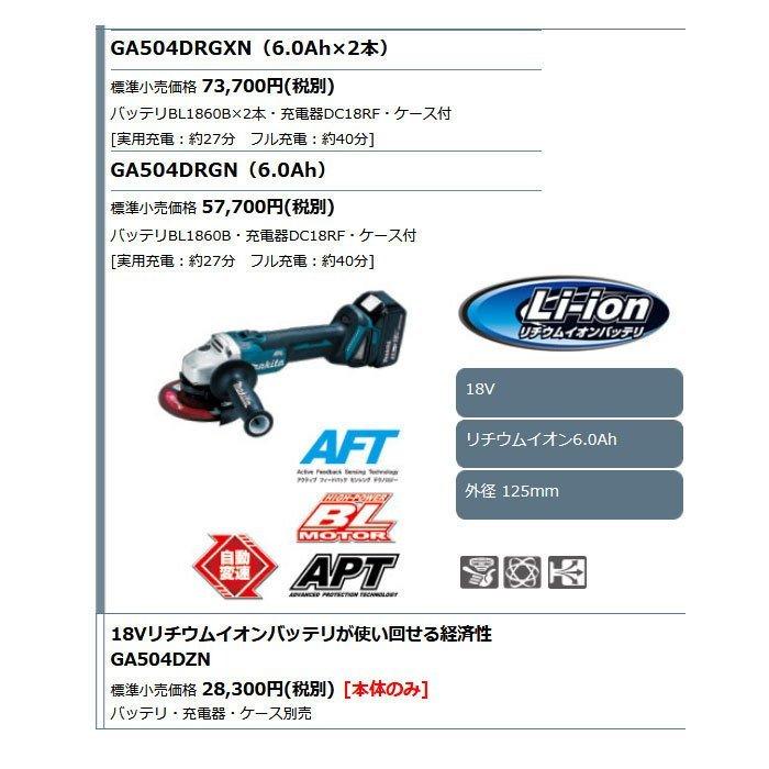マキタ（makita） 18V 充電式ディスクグラインダ GA504DRGXN 125mm 