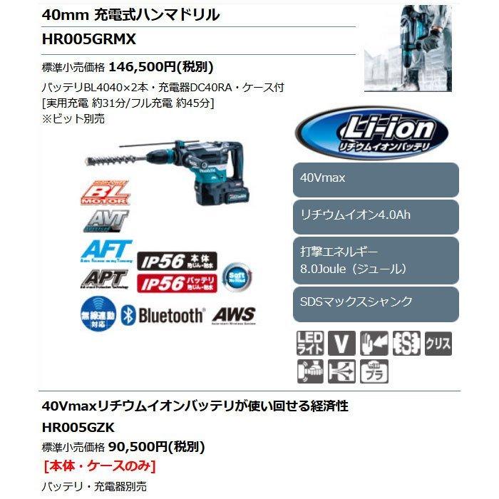マキタ 40Vmax 充電式ハンマドリル HR005GZK 40mm SDSマックス マキタ 40Vmax 充電式ハンマドリル HR005GZK 40mm SDSマックス