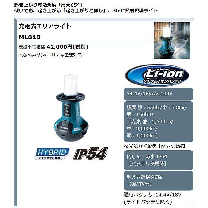 マキタ 充電式エリアライト ML810 14.4/18V 本体・AC100V電源 マキタ 充電式エリアライト ML810 14.4/18V 本体・AC100V電源