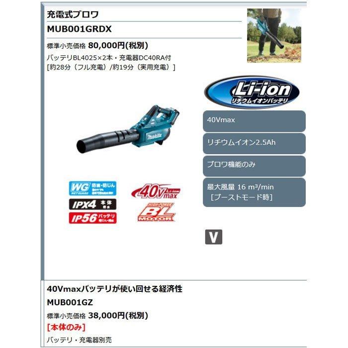 マキタ 40Vmax 充電式ブロワ MUB001GZ 本体のみ(バッテリ・充電 マキタ 40Vmax 充電式ブロワ MUB001GZ 本体のみ(バッテリ・充電