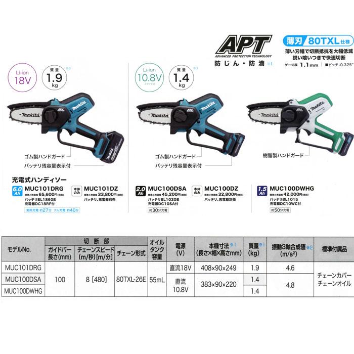 マキタ 10.8V 充電式ハンディソー MUC100DSA 100mm 薄刃80TXL マキタ 10.8V 充電式ハンディソー MUC100DSA 100mm 薄刃80TXL