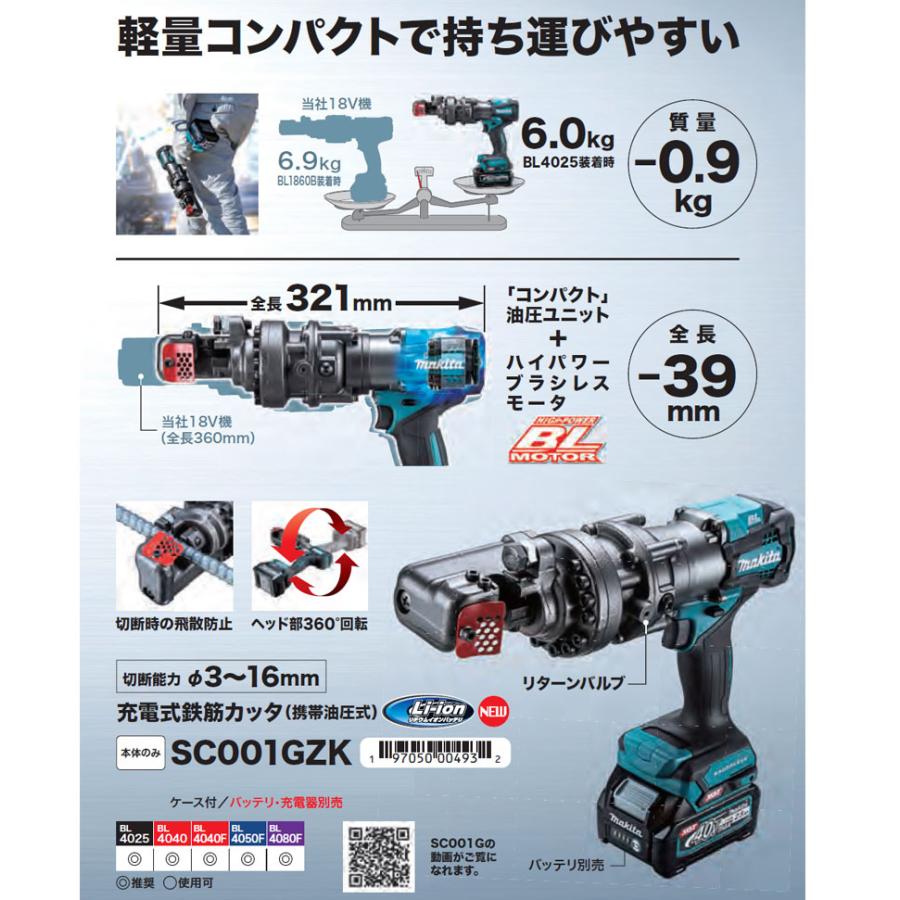 マキタ 40Vmax 充電式鉄筋カッタ SC001GZK 本体+ケースのみ マキタ 40Vmax 充電式鉄筋カッタ SC001GZK 本体+ケースのみ