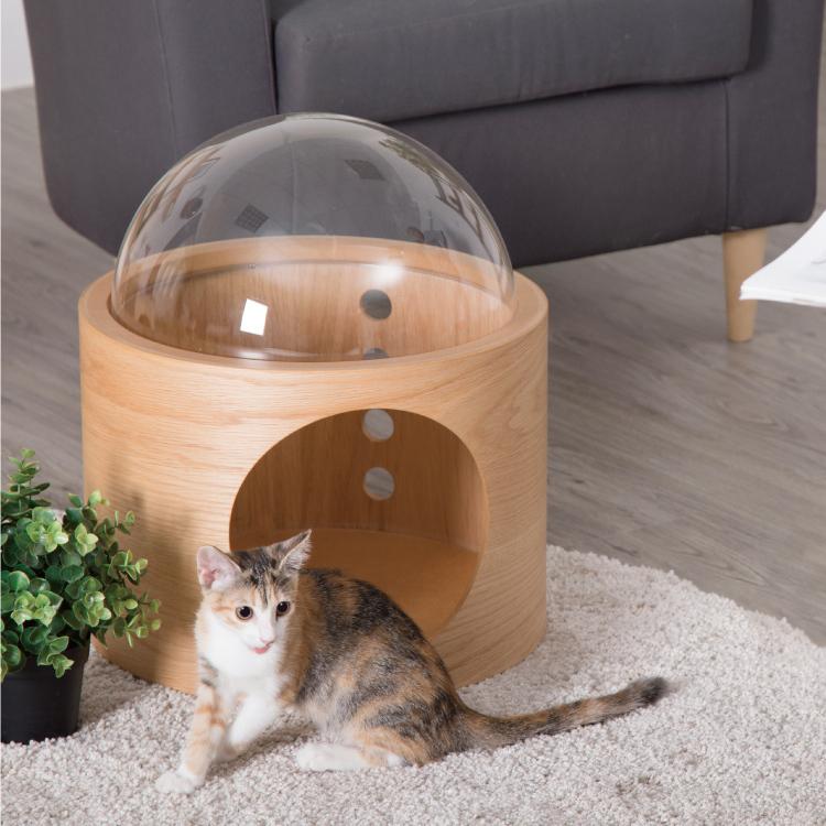 MYZOO マイズー 宇宙船 GAMMA (オーク)  壁付けタイプ猫用ベッド 右開き 【1セット】 #猫 キャット ウォーク ステップ タワー おしゃれ 棚 アクリル 壁付け｜ytnetshop｜02