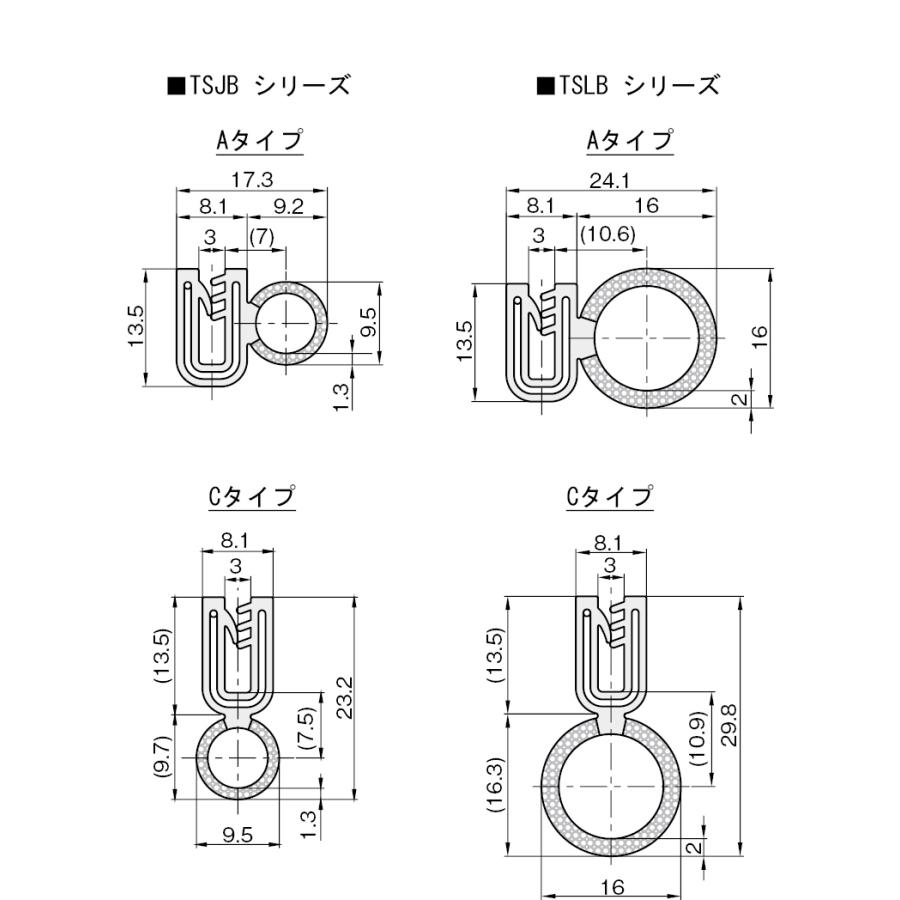 IW トリムシール (一体成型) EPDM 52M TSLB240C-L52 板厚2.4mm用 (対応板厚1.5〜2.5mm) IWATA_1
