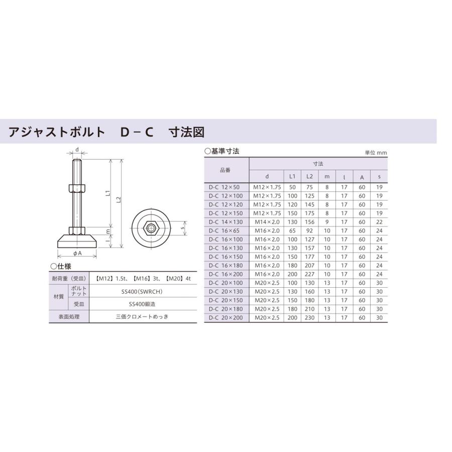 アジャストボルトD-C　M16X100　八幡ねじ　ネジ