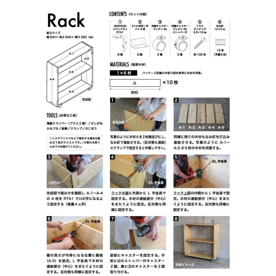 キャスター付ラックのDIYキット (シンプソンと専用ビスのセット)  ［1個での販売］ ※木材別売 |  | 02