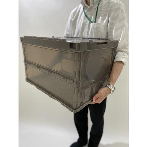 TR TRUSCO 薄型折りたたみコンテナスケル 50Lロックフタ付 ブラウン 