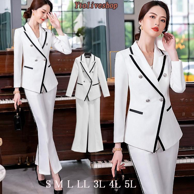 スーツ レディース パンツスーツ ワイドパンツ スリット 2点セット オフィス 大きいサイズ 白 ホワイト Yto Ytolive 通販 Yahoo ショッピング
