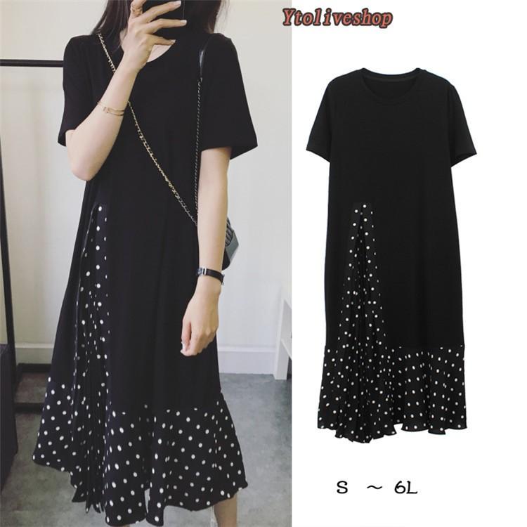 ワンピース 夏 半袖 レディース 異素材 プリーツ 夏新作 ドット 目玉柄 サイドプリーツワンピース Yto Ytolive 通販 Yahoo ショッピング