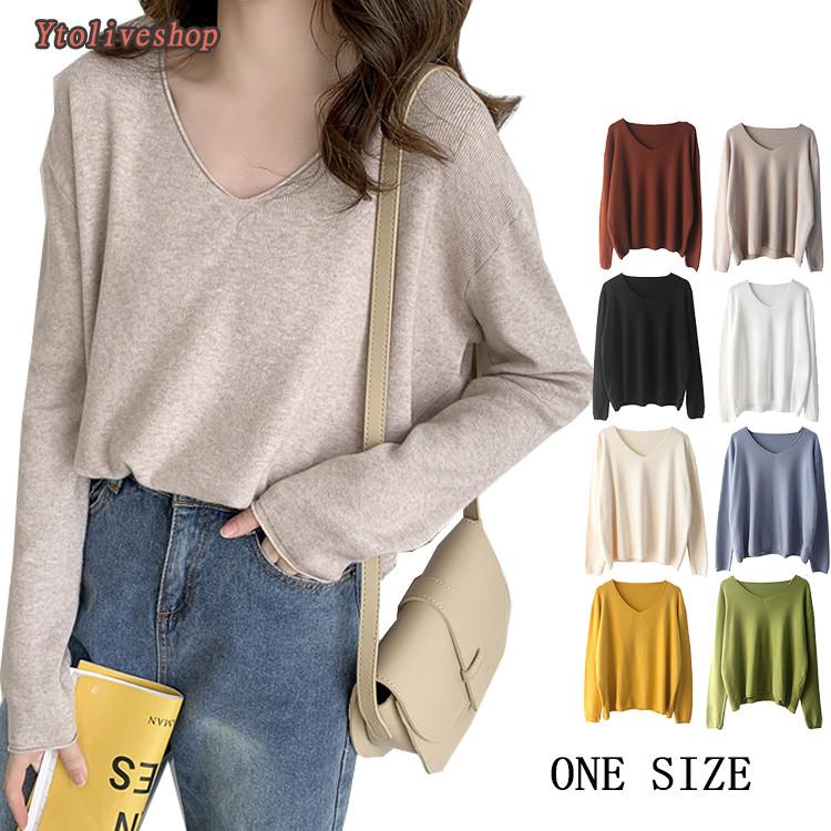 レディース トップス ニット Vネック ショート丈ニット セーター ゆったり 長袖 薄手 Yto Ytolive 通販 Yahoo ショッピング