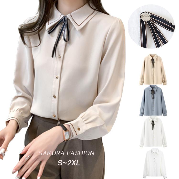 シャツ レディース トップス シャツブラウス 長袖 襟付きシャツ リボン 2way 白シャツ ステッチ オフィス 制服 フォーマル Yto Ytolive 通販 Yahoo ショッピング