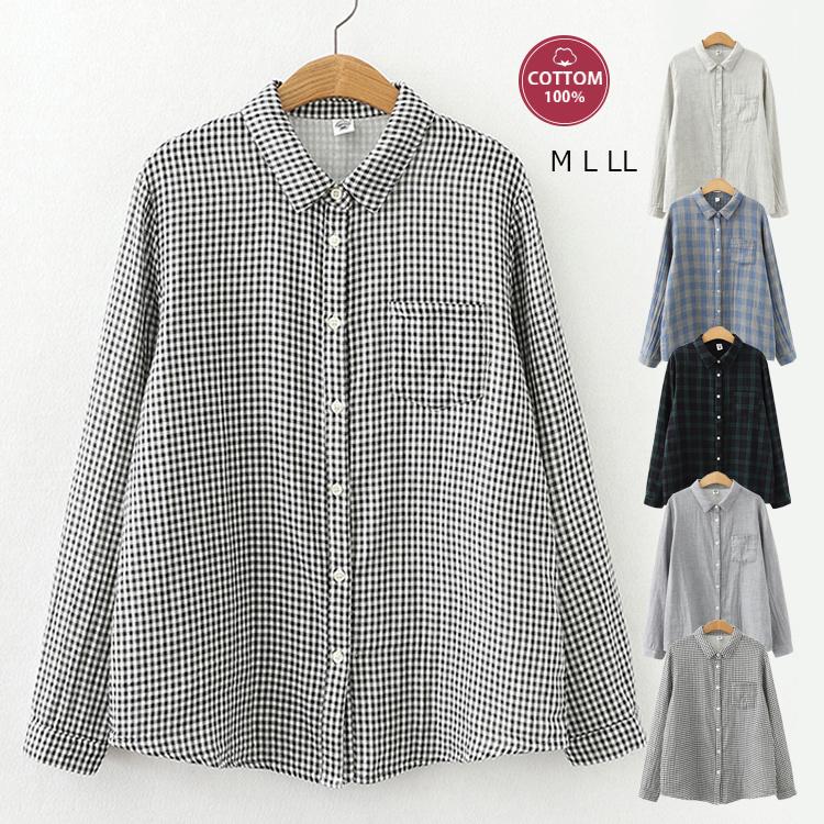 シャツ 秋 秋服 レディース 長袖 トップス チェック シャツブラウス チェックシャツ 綿100 永遠の定番 コットン100 1 2日発送