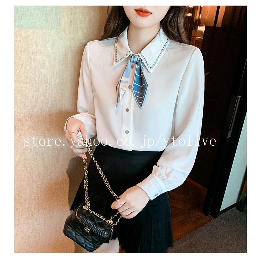 ブラウス スカーフ付き レディース トップス シャツ 白シャツ 白ブラウス 長袖 レギュラーカラー 大きいサイズ 2way シャツブラウス 正式的