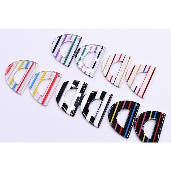 アクリルパーツ プレート D字型 1穴 25×34mm ストライプ/カラー