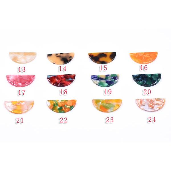アクリルパーツ プレート 半円 16×32mm 1穴 全31色 No.13-24 : ビーズ  