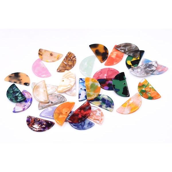 アクリルパーツ プレート 半円 16×32mm 1穴 全31色 No.13-24 : ビーズ  