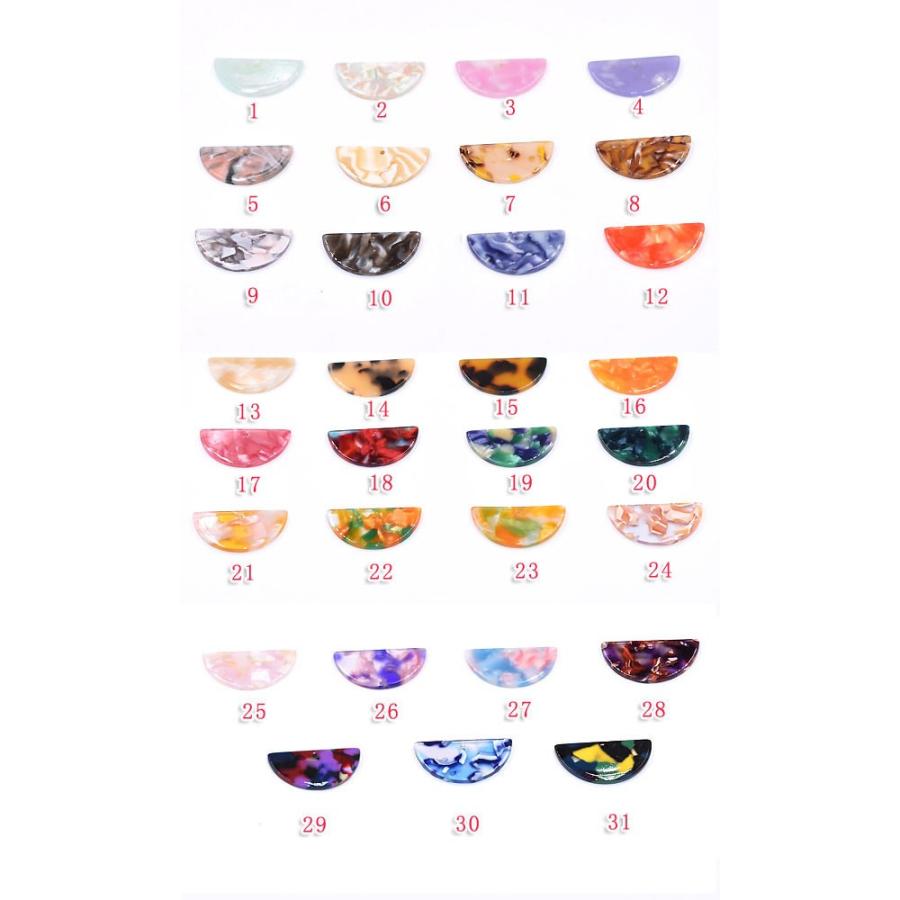 アクリルパーツ プレート 半円 16×32mm 1穴 全31色 No.13-24 : ビーズ