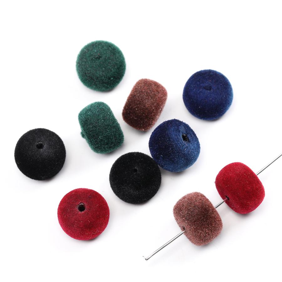 フロッキービーズ フラットラウンド 通し穴あり 10×15mm（20ヶ