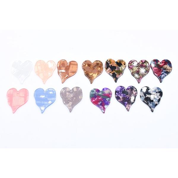 アクリルパーツ プレート 変形ハート1穴 28×35mm べっ甲風【10ヶ