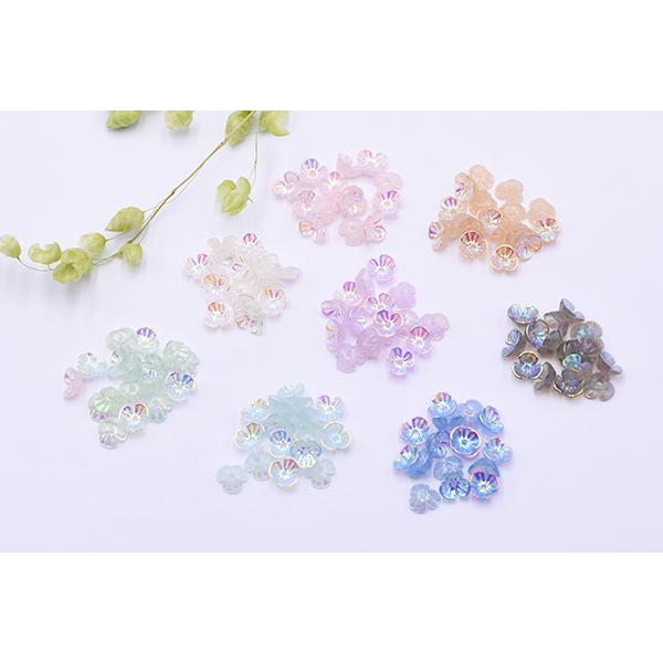 フラワーパーツ 樹脂製 三弁花 オーロラカラー加工 中心穴あり 6mm（30