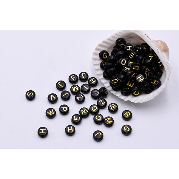 アクリルビーズ コイン型 7mm アルファベット柄 ブラック【約50g(約400ヶ)】｜yu-beads-parts｜04