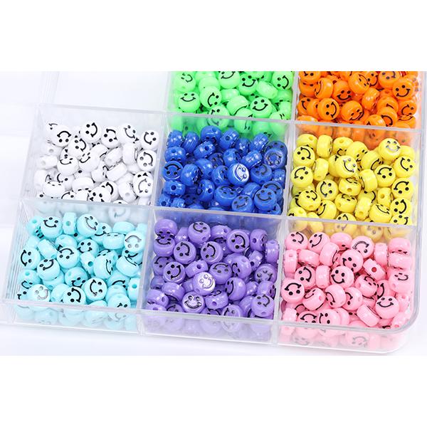 スマイルビーズ アクリルビーズ コイン型 縦穴 10mm 30g(約100ヶ