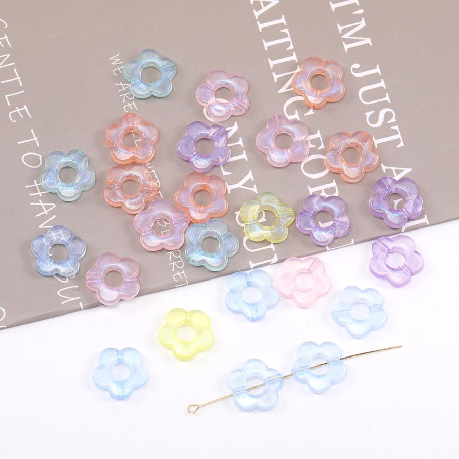 アクリルビーズ オーロラビーズ 中抜きフラワー 14mm ミックスカラー