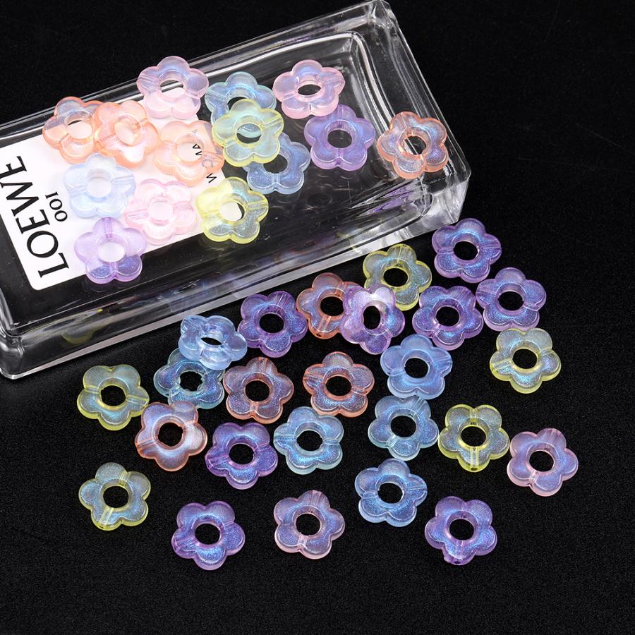 アクリルビーズ オーロラビーズ 中抜きフラワー 14mm ミックスカラー