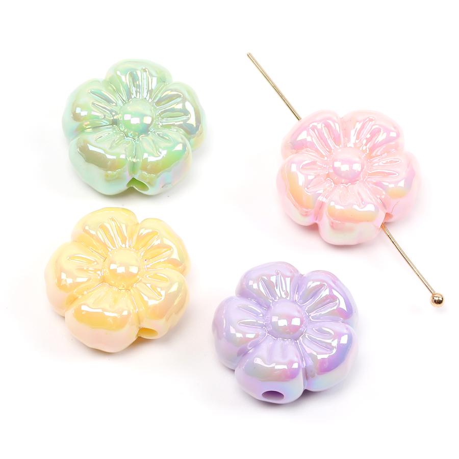 フラワービーズ アクリルビーズ アンティーク調ビーズ 花模様入り