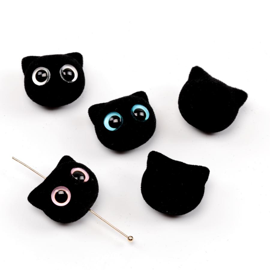 アクリルビーズ 猫顔フロッキービーズ 手作りストラップ キーホルダー