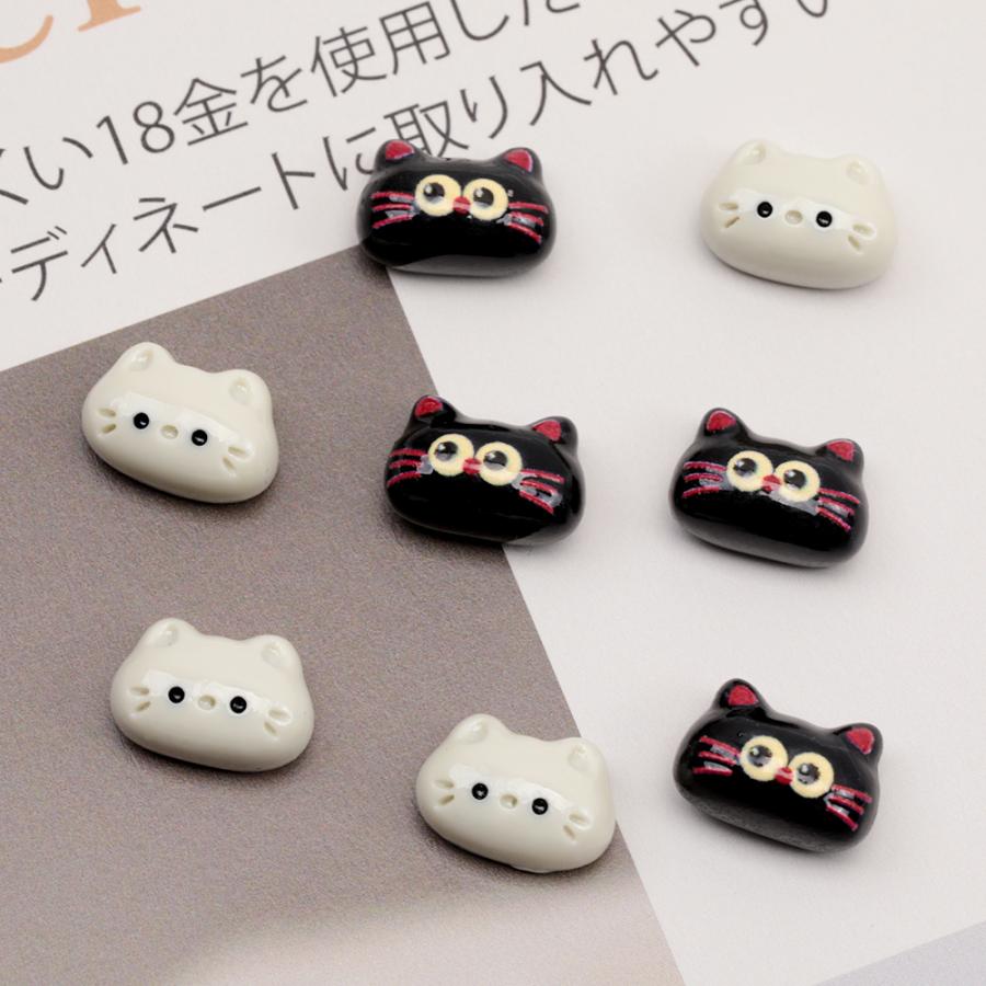 樹脂貼付けパーツ ねこ ネコ 黒猫 白猫 動物 アニマル カボション