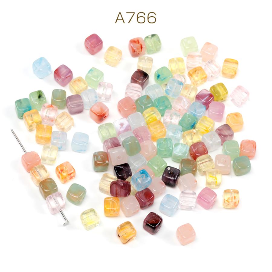アクリルビーズ 長方形 カラーミックス 穴あり 約7×7mm（ランダム30ヶ 