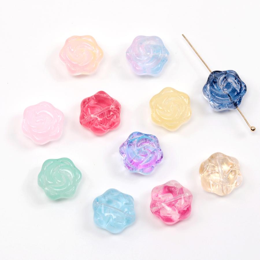 フラワーガラスビーズ バラモチーフ チェコ風ガラスビーズ フラワー