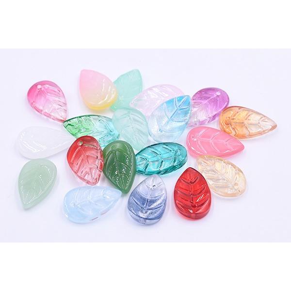 高品質チェコガラスチャーム リーフ 1穴 11×18mm 全22色 No.20-22 