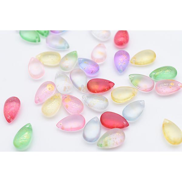 チェコガラスチャーム ゴールド 箔入り 雫型 ドロップ 1穴 8×14mm 全9