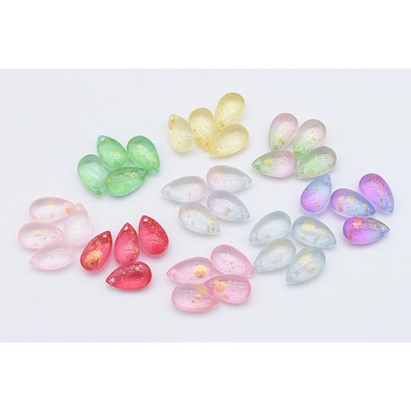 チェコガラスチャーム ゴールド 箔入り 雫型 ドロップ 1穴 8×14mm 全9