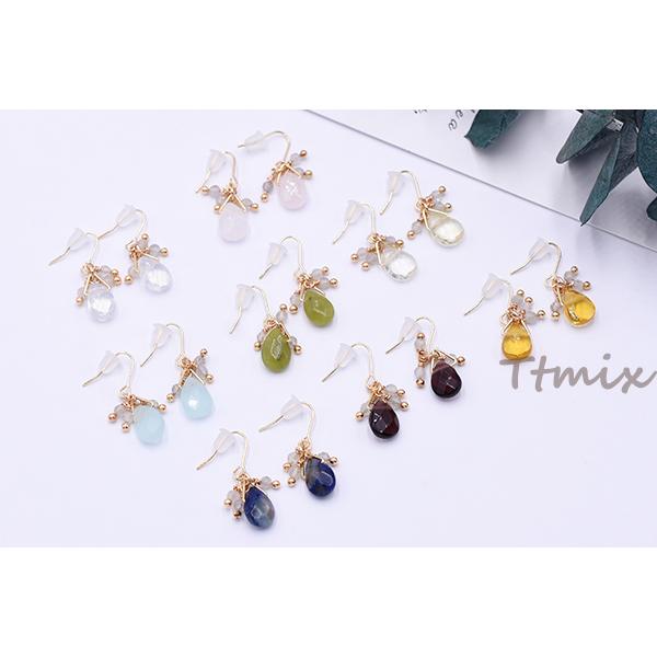 天然石ピアス ビース×雫カット フックピアス【1ペア】 : ビーズアンド