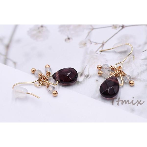 天然石ピアス ビース×雫カット フックピアス【1ペア】 : ビーズアンド