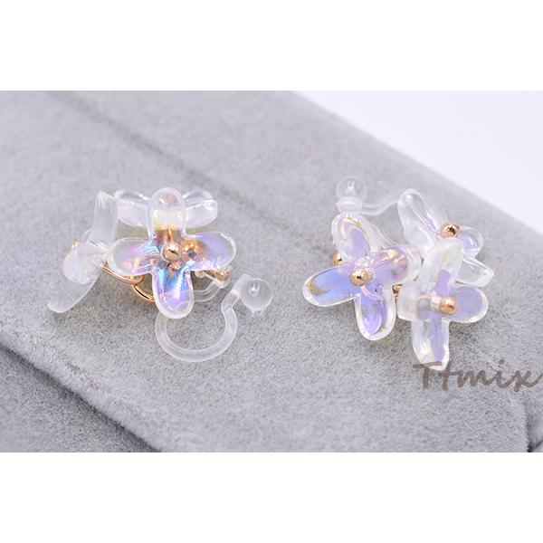 チェコガラスノンホールピアス 樹脂イヤリング 3輪 花びら【1ペア