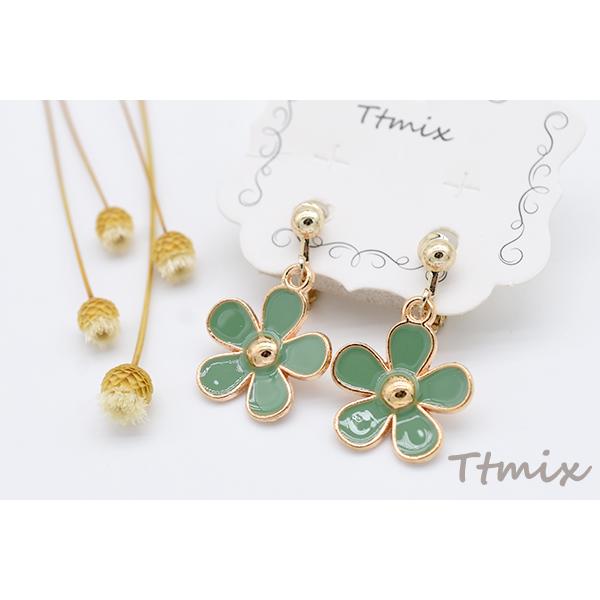 エポフラワーイヤリング 4mm玉 ネジバネ式イヤリング 5弁花【1ペア