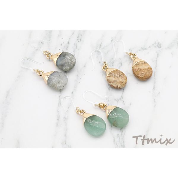 天然石樹脂ピアス 樹脂フックピアス 雫型【1ペア】 : ビーズアンド