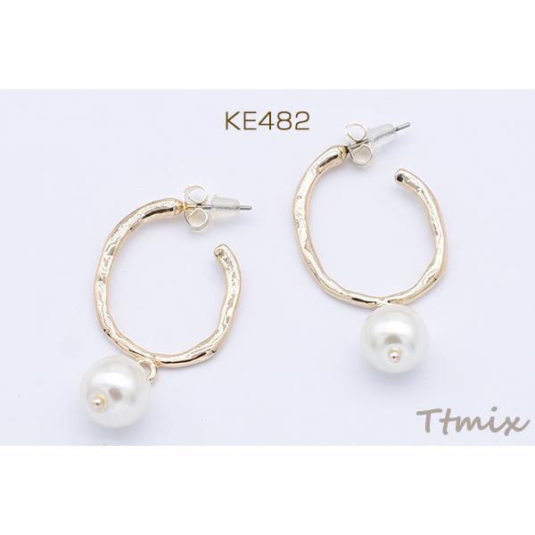 パール調ピアス 丸玉 10mm ポストピアス フープ ゴールド【1ペア 