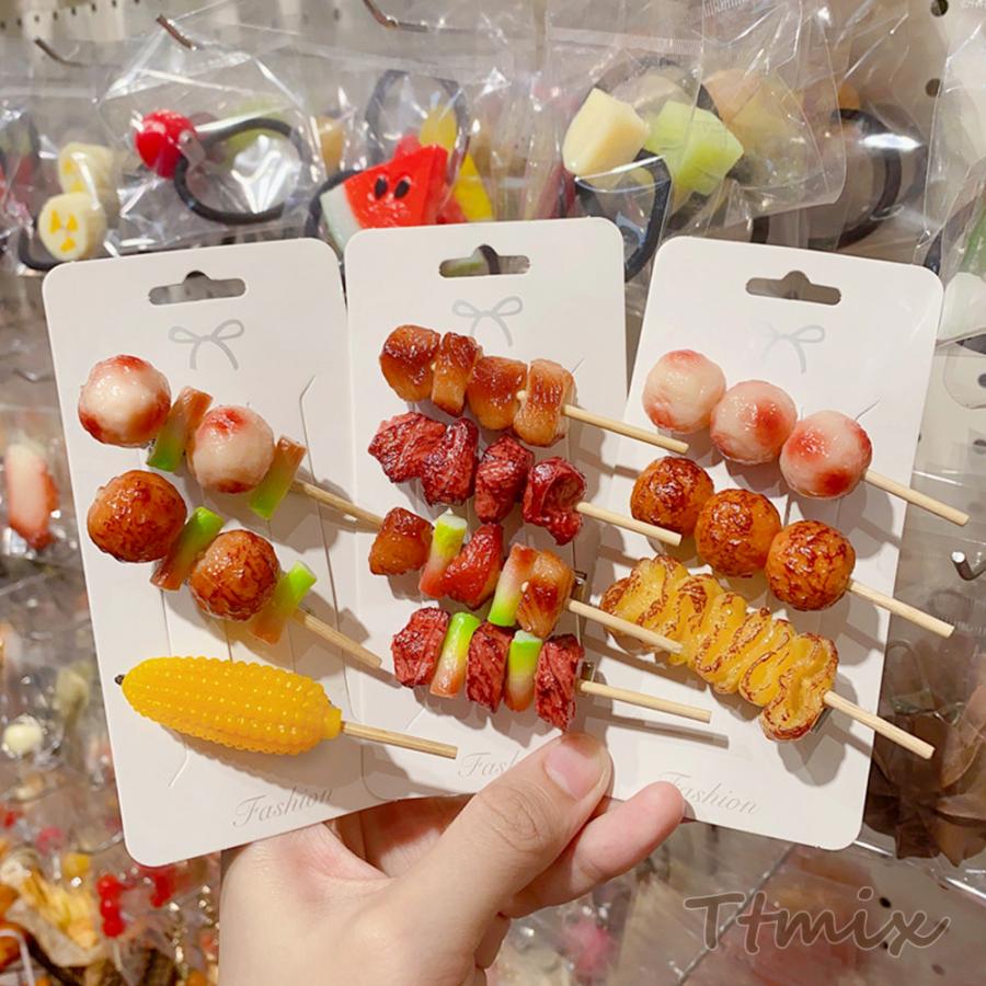 食品サンプルヘアクリップ とうもろこし 焼き鳥 肉団子 つくね団子