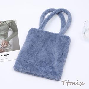 フェイクファートートバッグ ブルー（1ヶ） : ビーズアンドパーツ