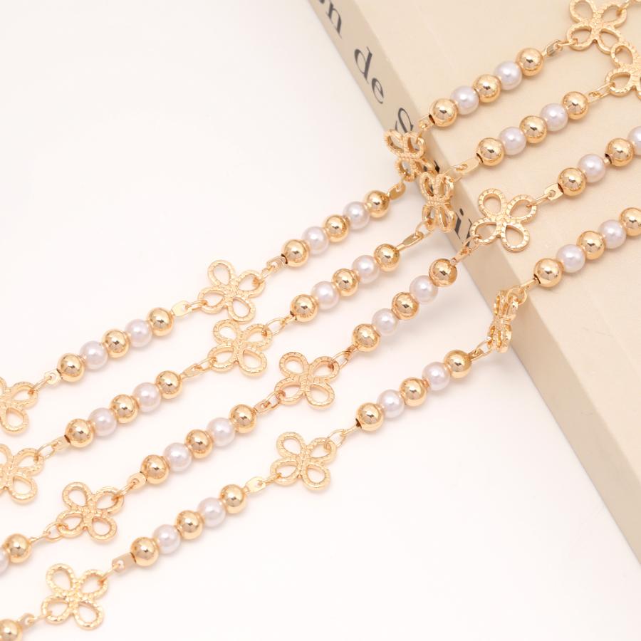 ハンドメイドチェーン フラワーチェーン パールビーズチェーン