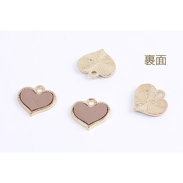 メタルチャーム ハート型 PUレザー貼り カン付き 14×15mm ゴールド