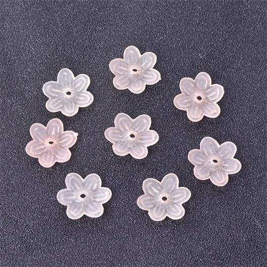 アクリルパーツ フラワー 六弁花 穴あり 14mm ライトオレンジピンク
