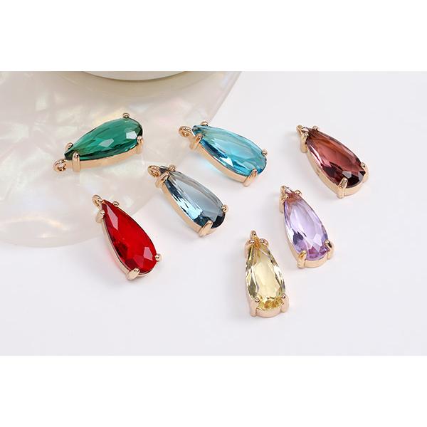 ガラスストーンチャーム しずく型 カン付き 8×18mm ゴールド（1ヶ