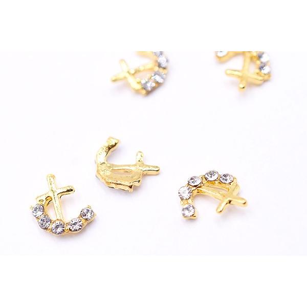 ネイルパーツ メタルパーツ 石付クロス 9×9mm ゴールド【10ヶ】|yu-beads-parts|03